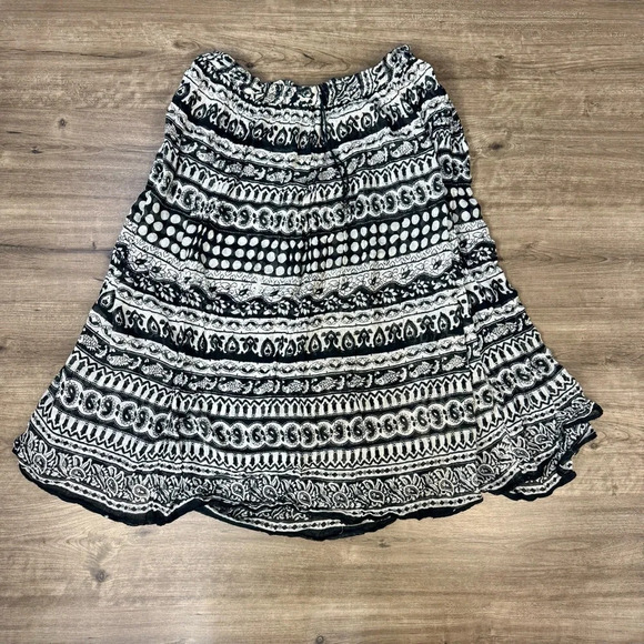 Cotton black and white full skirt all over pattern gauzy womens XL India Boho - Picture 5 of 10